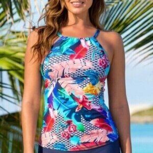 Hapari Tori High Neck Tankini Top S NEW Tropical Floral Print Beach Vacation UPF